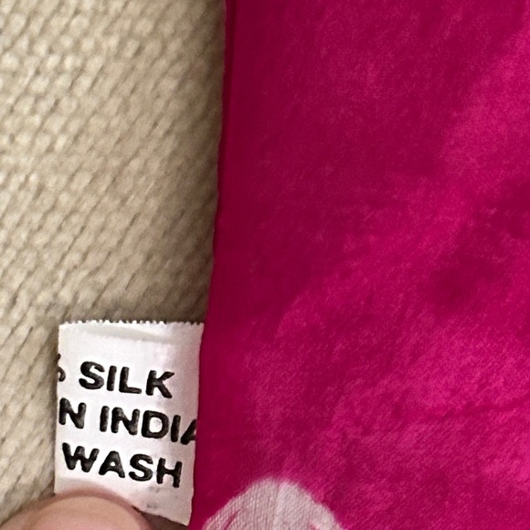 Vibrant Pink Silk Scarf with Colourful Squares, Made in India - Picture 5 of 7